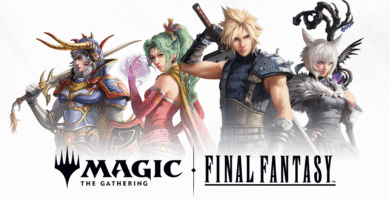 Ilustración oficial de Magic: The Gathering x Final Fantasy con personajes icónicos de la saga